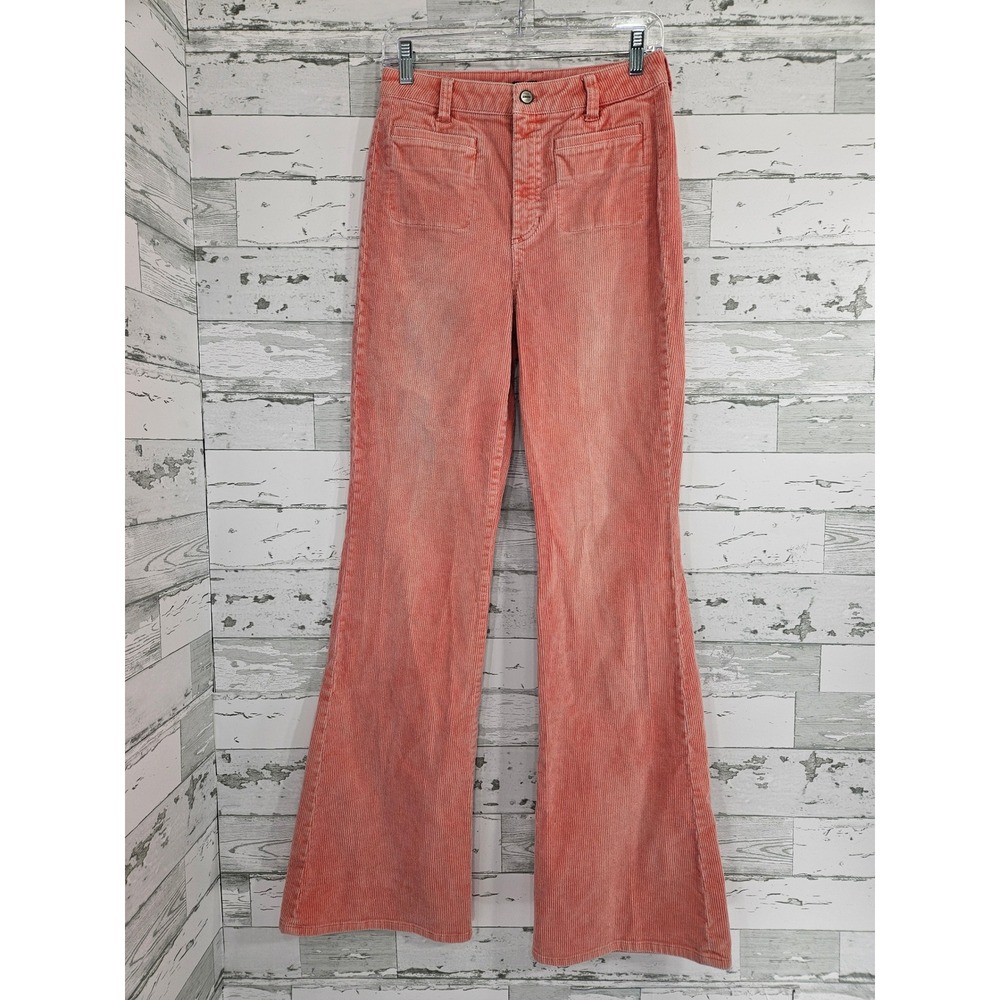 J Crew Coral Pink Corduroy High Rise Flare Pants Style CN733 Size 27T Tall